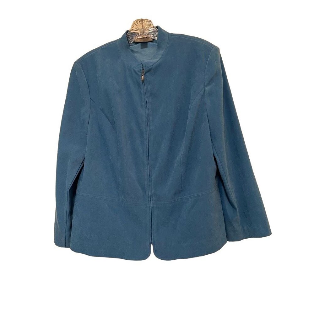 JM Collection Jennifer Moore‎ Teal Blue Zipper Front Jacket Blazer Size 10